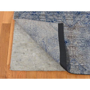 8'9"x12' Wolf Gray, Broken and Erased Geometric Rosette Design, Wool and Silk, Hand Knotted, Oriental Rug FWR522570