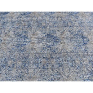 8'9"x12' Wolf Gray, Broken and Erased Geometric Rosette Design, Wool and Silk, Hand Knotted, Oriental Rug FWR522570