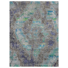 Load image into Gallery viewer, 8&#39;9&quot;x11&#39;10&quot; Battleship Gray, Diminishing Coins, Sari Silk with Textured Wool, Hand Knotted, Oriental Rug FWR522582