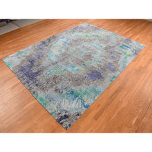 Load image into Gallery viewer, 8&#39;9&quot;x11&#39;10&quot; Battleship Gray, Diminishing Coins, Sari Silk with Textured Wool, Hand Knotted, Oriental Rug FWR522582