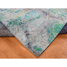 Load image into Gallery viewer, 8&#39;9&quot;x11&#39;10&quot; Battleship Gray, Diminishing Coins, Sari Silk with Textured Wool, Hand Knotted, Oriental Rug FWR522582