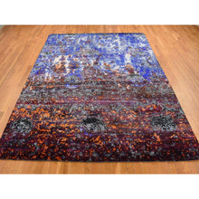Load image into Gallery viewer, 8&#39;10&quot;x12&#39; Sapphire Blue, Hand Knotted, Galactical Modern Design, Sari Silk and Textured Pile, Oriental Rug FWR522588