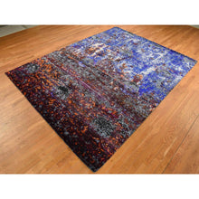 Load image into Gallery viewer, 8&#39;10&quot;x12&#39; Sapphire Blue, Hand Knotted, Galactical Modern Design, Sari Silk and Textured Pile, Oriental Rug FWR522588