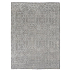 8'10"x12' Battleship Gray, Silk with Textured Wool, Tone on Tone, Hand Knotted, Oriental Rug FWR522630