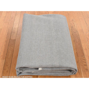 8'10"x12' Battleship Gray, Silk with Textured Wool, Tone on Tone, Hand Knotted, Oriental Rug FWR522630