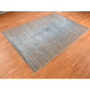 8'1"x11'7" Bistre Brown, THE BLUE SUNBURST, Silk with Textured Wool, Hand Knotted, Oriental Rug FWR522678