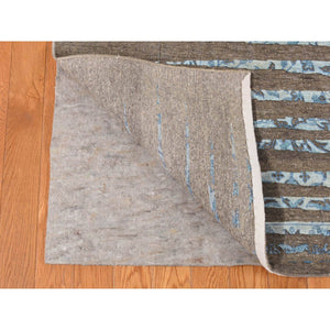 8'1"x11'7" Bistre Brown, THE BLUE SUNBURST, Silk with Textured Wool, Hand Knotted, Oriental Rug FWR522678