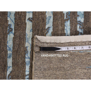 8'1"x11'7" Bistre Brown, THE BLUE SUNBURST, Silk with Textured Wool, Hand Knotted, Oriental Rug FWR522678