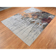 Load image into Gallery viewer, 8&#39;10&quot;x12&#39;3&quot; Agreeable Gray, Abstract Dripping Design, Wool and Pure Silk, Hand Knotted, Oriental Rug FWR522684