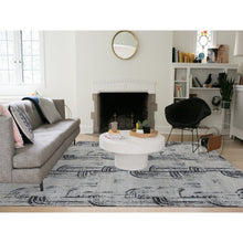Load image into Gallery viewer, 8&#39;9&quot;x12&#39;2&quot; Goose Gray, THE CANE Design, Pure Silk with Textured Wool, Hand Knotted, Oriental Rug FWR522702