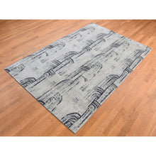 Load image into Gallery viewer, 8&#39;9&quot;x12&#39;2&quot; Goose Gray, THE CANE Design, Pure Silk with Textured Wool, Hand Knotted, Oriental Rug FWR522702
