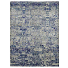 Load image into Gallery viewer, 9&#39;x12&#39;2&quot; Yale Blue with Purple, Diminishing Bricks Design, Sari Silk, Hand Knotted, Oriental Rug FWR522708