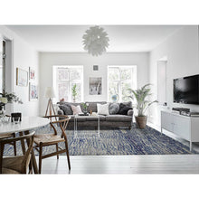 Load image into Gallery viewer, 9&#39;x12&#39;2&quot; Yale Blue with Purple, Diminishing Bricks Design, Sari Silk, Hand Knotted, Oriental Rug FWR522708