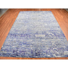 Load image into Gallery viewer, 9&#39;x12&#39;2&quot; Yale Blue with Purple, Diminishing Bricks Design, Sari Silk, Hand Knotted, Oriental Rug FWR522708
