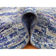 Load image into Gallery viewer, 9&#39;x12&#39;2&quot; Yale Blue with Purple, Diminishing Bricks Design, Sari Silk, Hand Knotted, Oriental Rug FWR522708