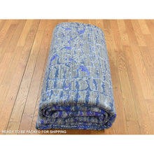 Load image into Gallery viewer, 9&#39;x12&#39;2&quot; Yale Blue with Purple, Diminishing Bricks Design, Sari Silk, Hand Knotted, Oriental Rug FWR522708