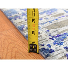 Load image into Gallery viewer, 9&#39;x12&#39;2&quot; Yale Blue with Purple, Diminishing Bricks Design, Sari Silk, Hand Knotted, Oriental Rug FWR522708