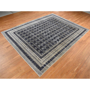 9'x12' Owl Gray, Sheared Low, Distressed Silk, Repetitive Flower Design, Hand Knotted, Oriental Rug FWR522726