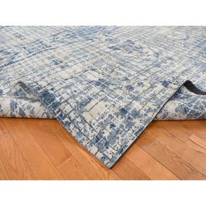 9'1"x12'2" Queen blue, Fence Obscured Design, Silk with Textured Wool, Hand Knotted, Oriental Rug FWR522732
