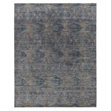 Load image into Gallery viewer, 8&#39;9&quot;x12&#39; Sapphire Blue, Distressed Silk with Textured Wool, Erased Rosette Design, Hand Knotted, Oriental Rug FWR522738