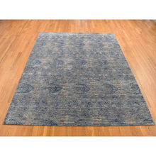 Load image into Gallery viewer, 8&#39;9&quot;x12&#39; Sapphire Blue, Distressed Silk with Textured Wool, Erased Rosette Design, Hand Knotted, Oriental Rug FWR522738