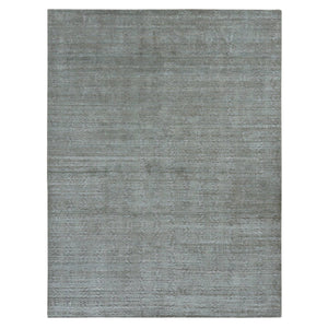 9'x12' Olive Green, Tone on Tone Leaf Design, Silk with Distressed Textured Wool, Hand Knotted, Oriental Rug FWR522756