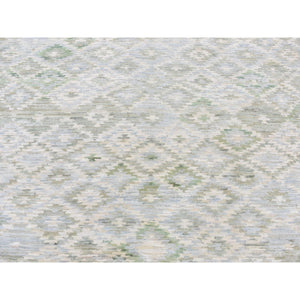 8'10"x12'1" Misty Gray, Pure Silk, Hand Knotted with Repetitive Geometric Tribal Design, Hi and Lo Pile, Oriental Rug FWR522762