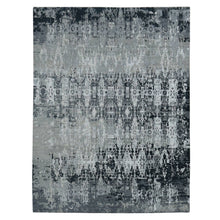 Load image into Gallery viewer, 8&#39;10&quot;x11&#39;8&quot; Cloud Gray, Erased and Broken Tribal Design, Wool with Real Silk, Hi-Low Pile, Hand Knotted, Oriental Rug FWR522768