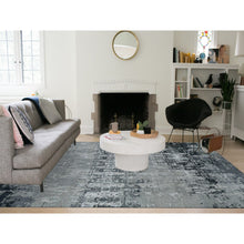 Load image into Gallery viewer, 8&#39;10&quot;x11&#39;8&quot; Cloud Gray, Erased and Broken Tribal Design, Wool with Real Silk, Hi-Low Pile, Hand Knotted, Oriental Rug FWR522768