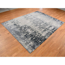 Load image into Gallery viewer, 8&#39;10&quot;x11&#39;8&quot; Cloud Gray, Erased and Broken Tribal Design, Wool with Real Silk, Hi-Low Pile, Hand Knotted, Oriental Rug FWR522768