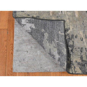 8'10"x11'8" Cloud Gray, Erased and Broken Tribal Design, Wool with Real Silk, Hi-Low Pile, Hand Knotted, Oriental Rug FWR522768