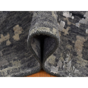 8'10"x11'8" Cloud Gray, Erased and Broken Tribal Design, Wool with Real Silk, Hi-Low Pile, Hand Knotted, Oriental Rug FWR522768