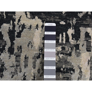 8'10"x11'8" Cloud Gray, Erased and Broken Tribal Design, Wool with Real Silk, Hi-Low Pile, Hand Knotted, Oriental Rug FWR522768