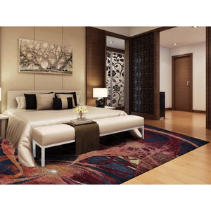 9'2"x12' Vermilion Red, The Flamboyant Galaxy Design, Wool and Silk, Hand Knotted, Oriental Rug FWR522774