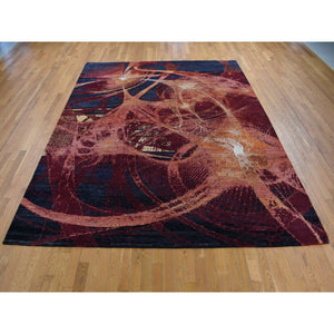9'2"x12' Vermilion Red, The Flamboyant Galaxy Design, Wool and Silk, Hand Knotted, Oriental Rug FWR522774
