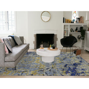 8'10"x12'5" Laguna Yellow, Modern Design, Sari Silk with Textured Wool, Hand Knotted, Oriental Rug FWR522780