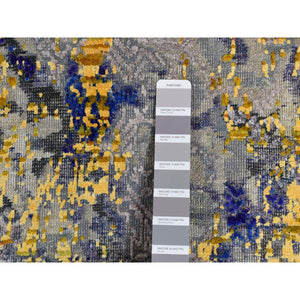 8'10"x12'5" Laguna Yellow, Modern Design, Sari Silk with Textured Wool, Hand Knotted, Oriental Rug FWR522780