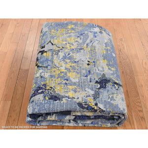 8'10"x12'5" Laguna Yellow, Modern Design, Sari Silk with Textured Wool, Hand Knotted, Oriental Rug FWR522780