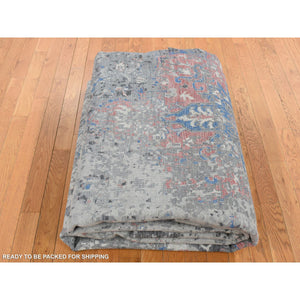 9'2"x12' Arsenic Gray, Wool and Silk, Erased and Broken Persian Heriz Inspired Design, Hand Knotted, Oriental Rug FWR522786