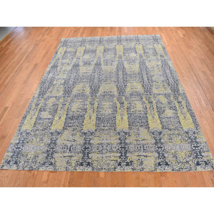 8'10"x11'9" Butter Yellow, Wool and Silk, Transitional Design, Hand Knotted, Oriental Rug FWR522792