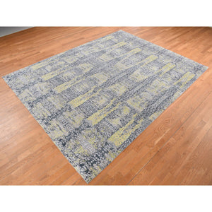 8'10"x11'9" Butter Yellow, Wool and Silk, Transitional Design, Hand Knotted, Oriental Rug FWR522792
