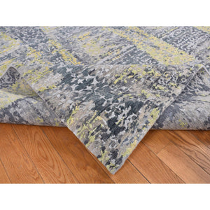 8'10"x11'9" Butter Yellow, Wool and Silk, Transitional Design, Hand Knotted, Oriental Rug FWR522792