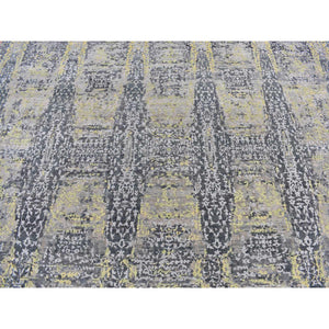 8'10"x11'9" Butter Yellow, Wool and Silk, Transitional Design, Hand Knotted, Oriental Rug FWR522792