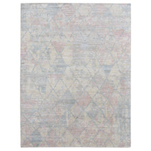 Load image into Gallery viewer, 9&#39;x11&#39;10&quot; Light Goldenrod Yellow, Pastel Colors, Trellis Design, Textured Wool and Pure Silk Genuine, Hand Knotted, Oriental Rug FWR522798