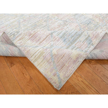 Load image into Gallery viewer, 9&#39;x11&#39;10&quot; Light Goldenrod Yellow, Pastel Colors, Trellis Design, Textured Wool and Pure Silk Genuine, Hand Knotted, Oriental Rug FWR522798