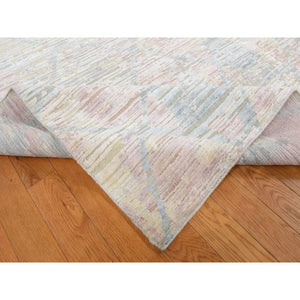 9'x11'10" Light Goldenrod Yellow, Pastel Colors, Trellis Design, Textured Wool and Pure Silk Genuine, Hand Knotted, Oriental Rug FWR522798
