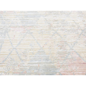 9'x11'10" Light Goldenrod Yellow, Pastel Colors, Trellis Design, Textured Wool and Pure Silk Genuine, Hand Knotted, Oriental Rug FWR522798