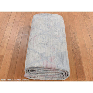 9'x11'10" Light Goldenrod Yellow, Pastel Colors, Trellis Design, Textured Wool and Pure Silk Genuine, Hand Knotted, Oriental Rug FWR522798