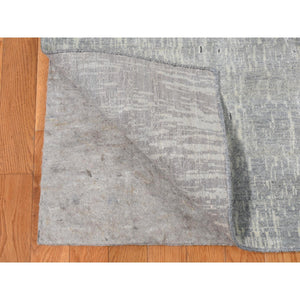 9'x11'10" Medium Gray, Vertical Ombre Design, Pure Silk, Hand Knotted, Oriental Rug FWR522804