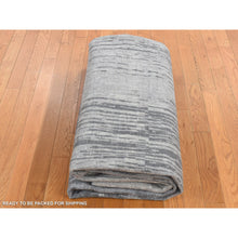 Load image into Gallery viewer, 9&#39;x11&#39;10&quot; Medium Gray, Vertical Ombre Design, Pure Silk, Hand Knotted, Oriental Rug FWR522804